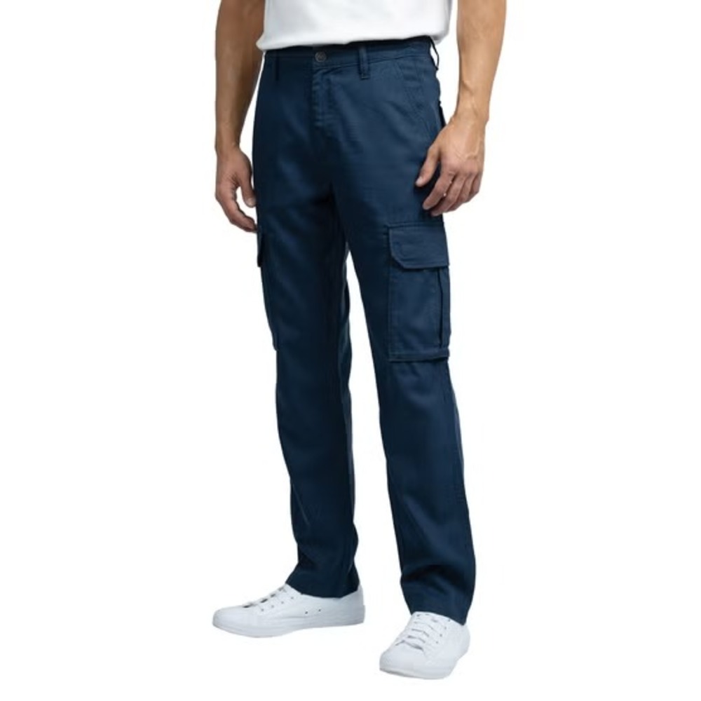 Jachs Mens Linen Blend Cargo Pant Blue Size 34x32 Solid Straight Leg